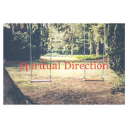 A photo of two swings hanging from a tree in a wooded area with a path.  Spiritual Direction.